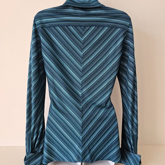 VIRUS Blue Green Teal Stripe Button Front Blouse Top Medium M - Picture 7 of 10